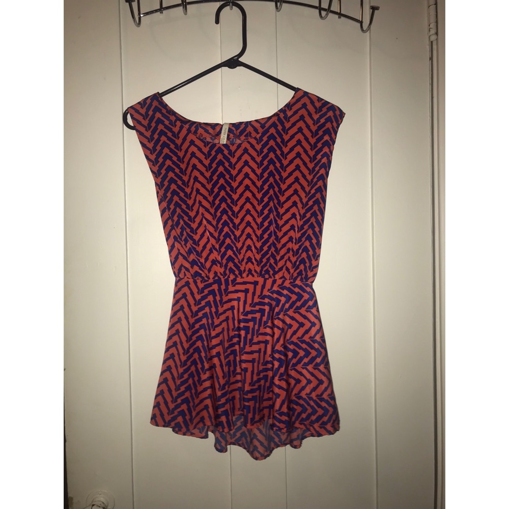 Red and Blue Print Top